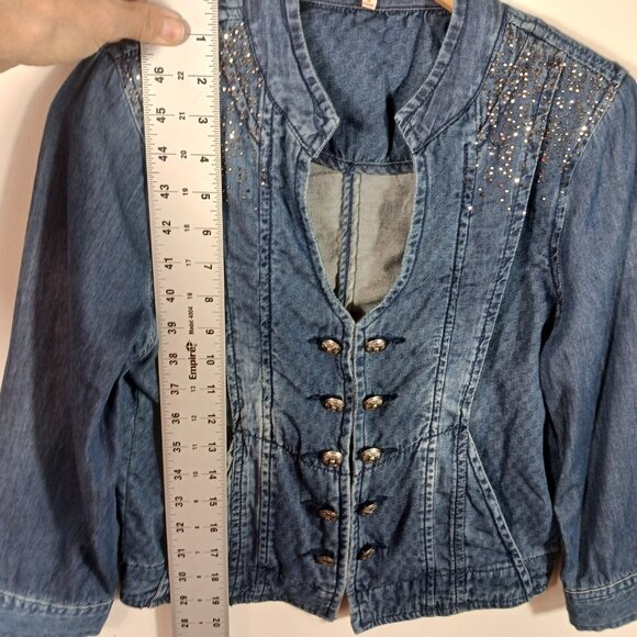 Reba Light Weight 3/4 Sleeve Embellished Denim Jacket Size Small Country Western - Picture 14 of 16